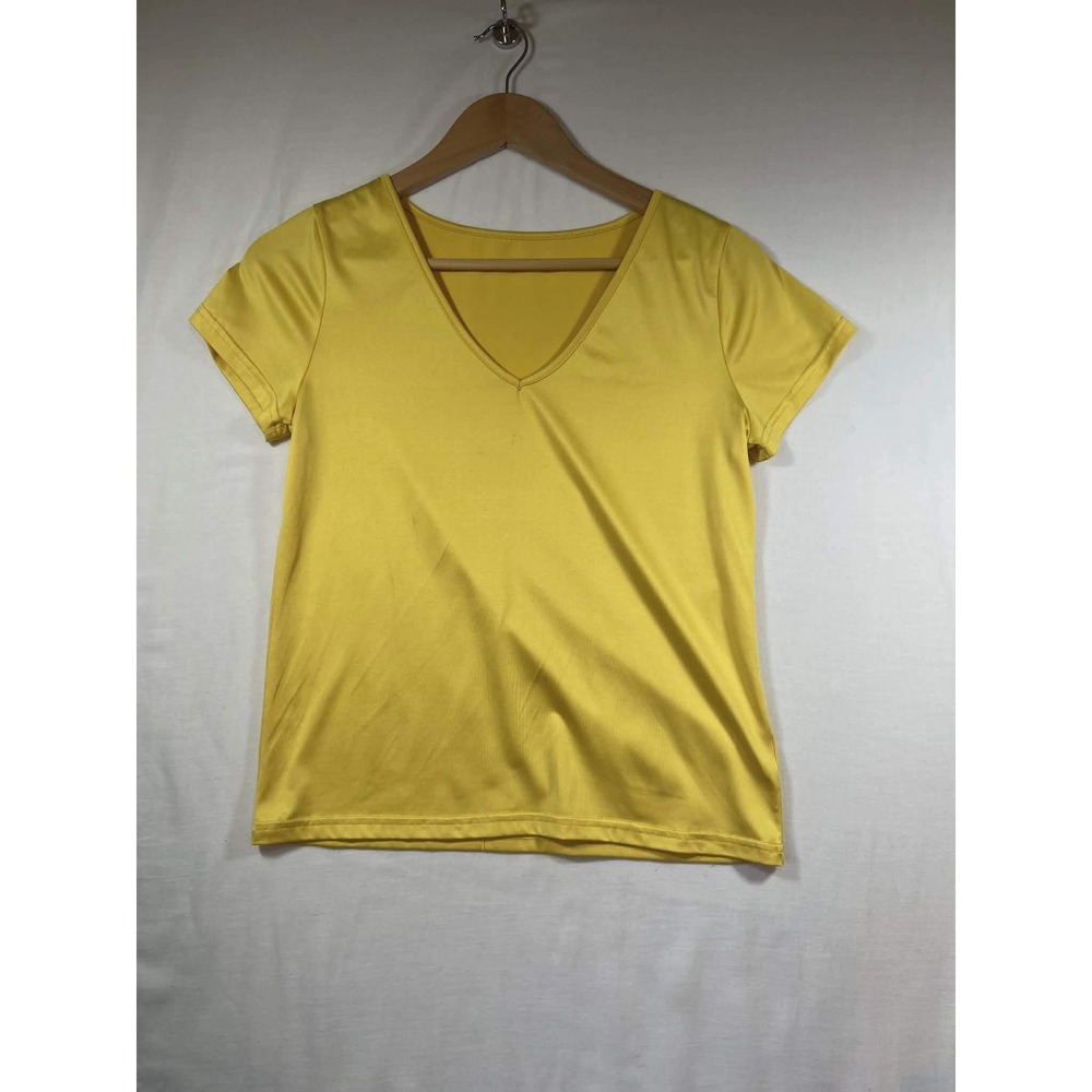 Bright Yellow V-Neck Short Sleeve Performance T-Shirt‎ Solid Casual Top